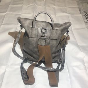 Washed Gray Genuine Leather Backpack